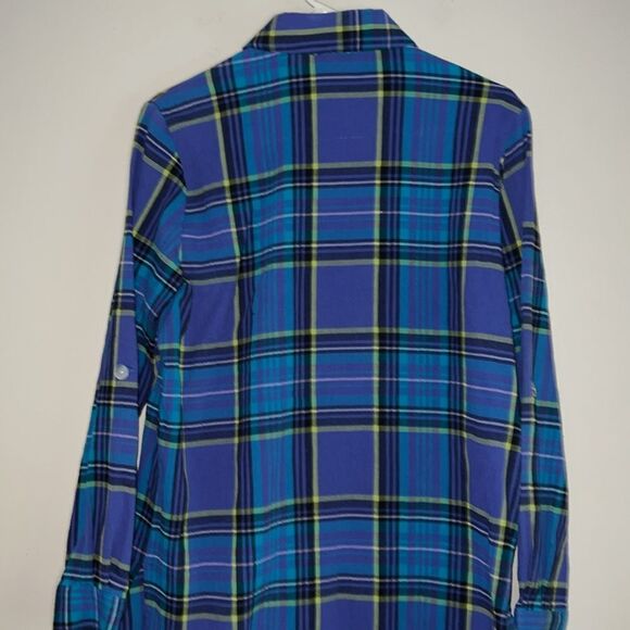 Drapers & Damons Blouse Size Medium Blue Plaid Long Sleeves - Picture 6 of 9